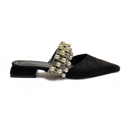 Turkish Women Black Chamois Mules #2077