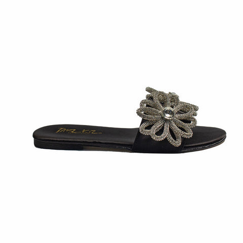 Turkish Women Black Satin Slipper #2079