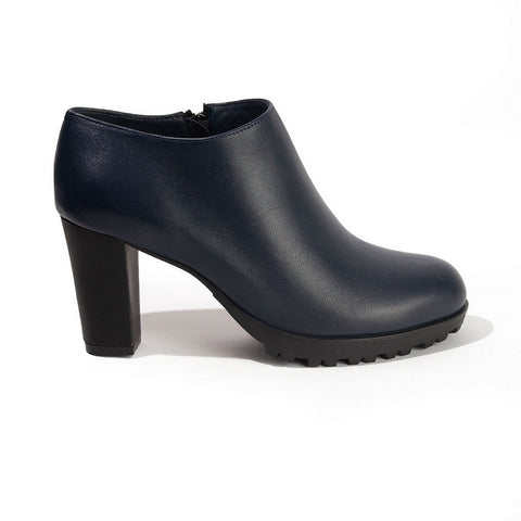 Women Navy Leather Heels #2622