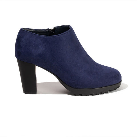 Women Navy Chamois Heels #2626