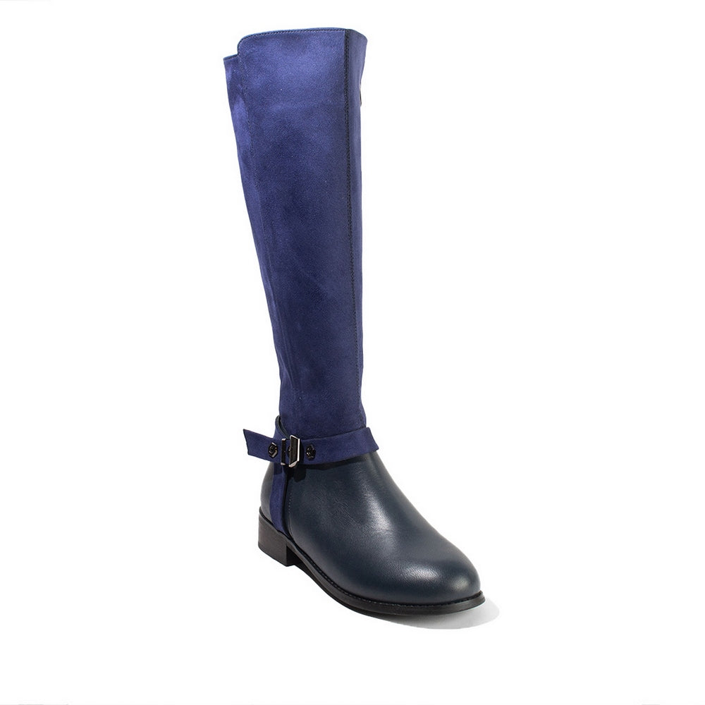 Women Navy Leather*Chamois Boot #2653