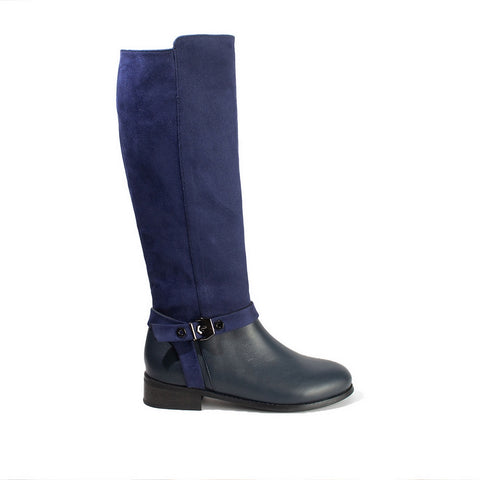 Women Navy Leather*Chamois Boot #2653