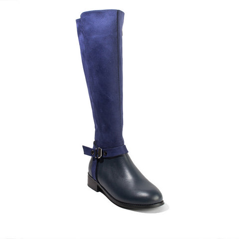 Women Navy Leather*Chamois Boot #2653