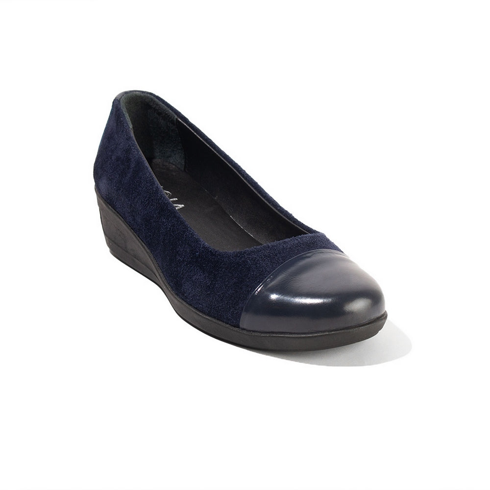 Women Navy Leather*Chamois Shoe #2694