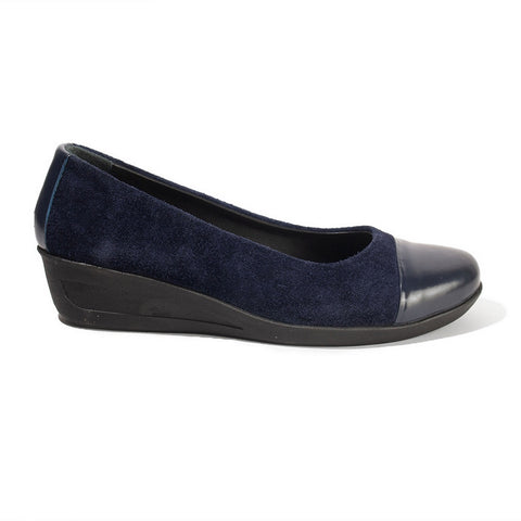 Women Navy Leather*Chamois Shoe #2694
