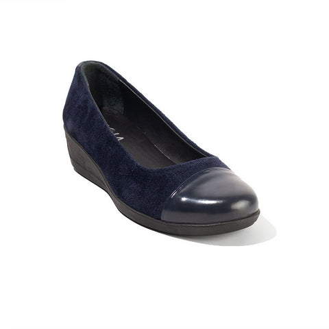 Women Navy Leather*Chamois Shoe #2694