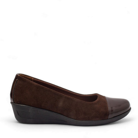 Women Brown Leather*Chamois Shoe #2696