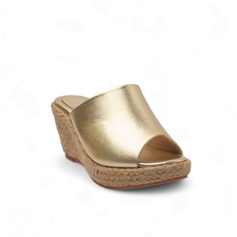 Women Gold Leather Wedges #2714