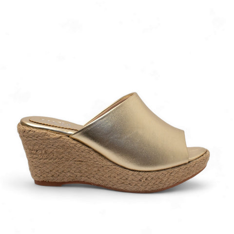 Women Gold Leather Wedges #2714
