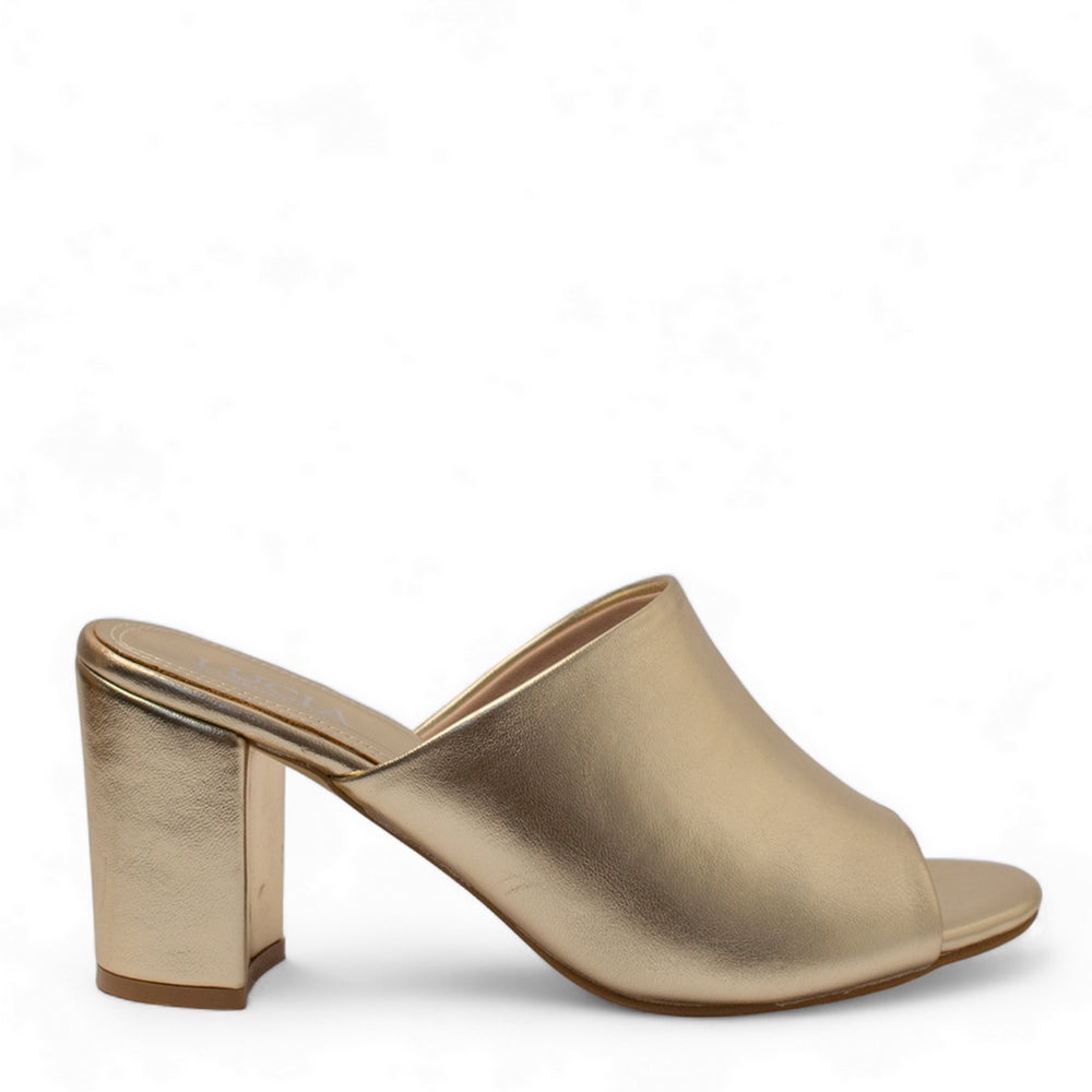 Women Gold Leather Heels #2782