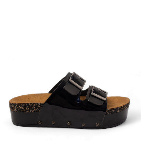 Women Black Vernis Leather Slipper #2840