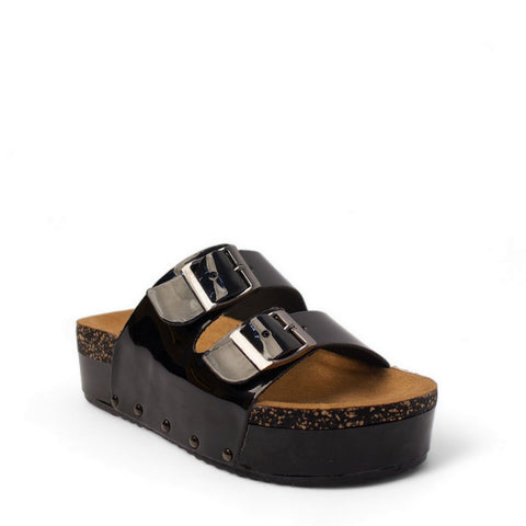 Women Black Vernis Leather Slipper #2840