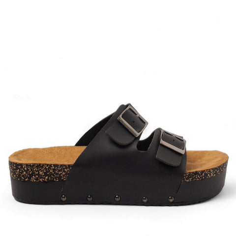 Women Black Leather Slipper #2842