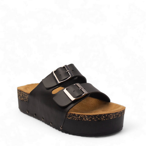 Women Black Leather Slipper #2842