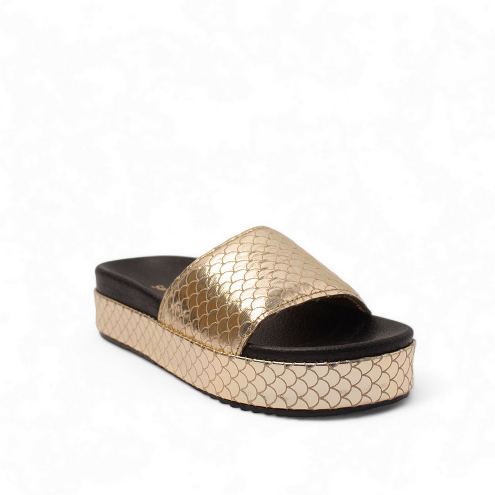 Women Gold Leather Slipper #2845
