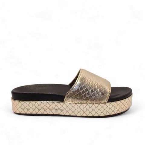 Women Gold Leather Slipper #2845