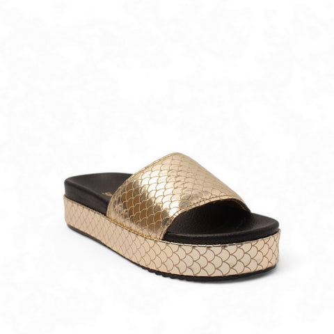 Women Gold Leather Slipper #2845