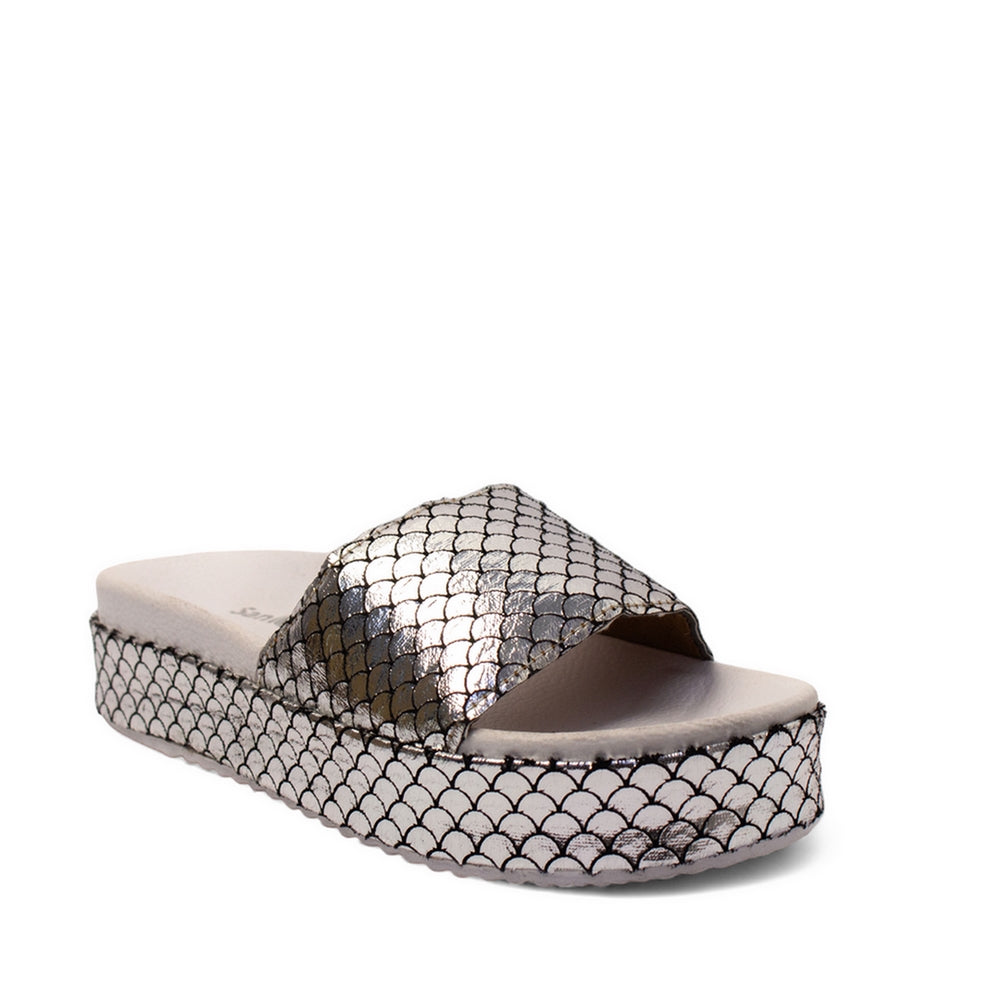 Women Silver Leather Slipper #2846