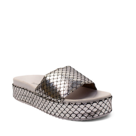 Women Silver Leather Slipper #2846