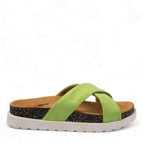Women Green Leather Slipper #2857