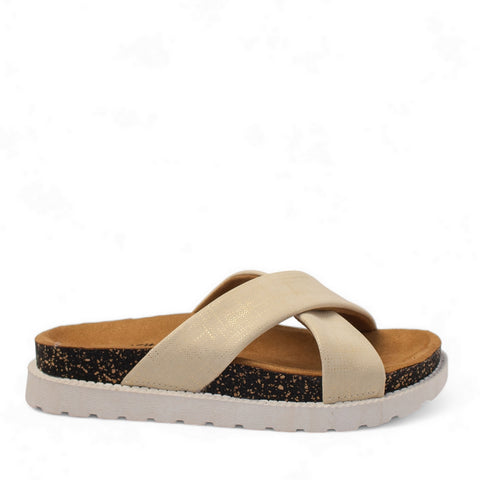Women Beige Leather Slipper #2858