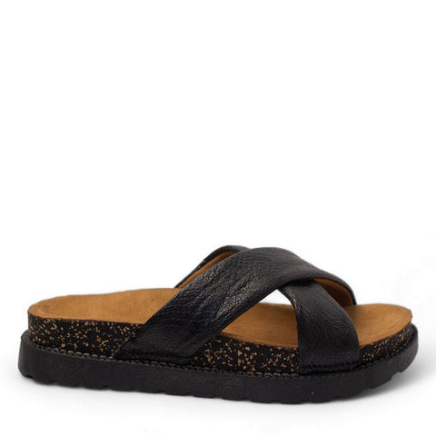 Women Black Leather Slipper #2861