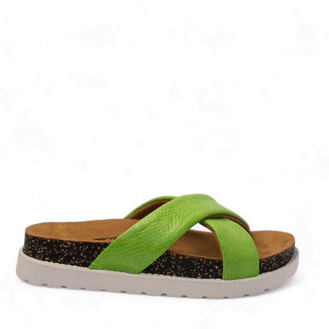 Women Green Leather Slipper #2862