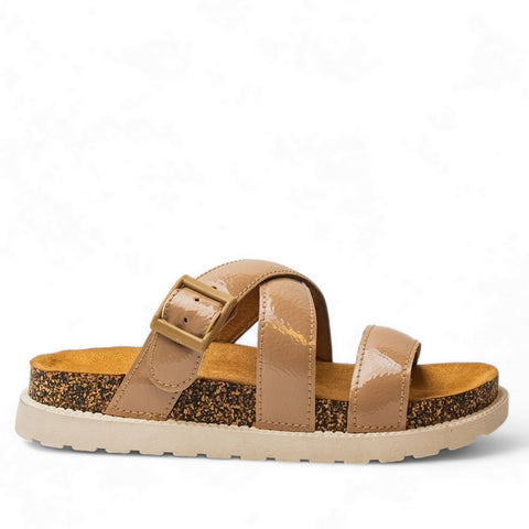 Women Beige Vernis Leather Slipper #2870