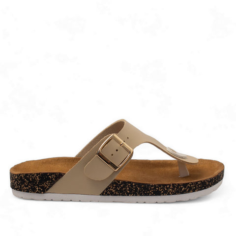 Women Beige Leather Slipper #2872
