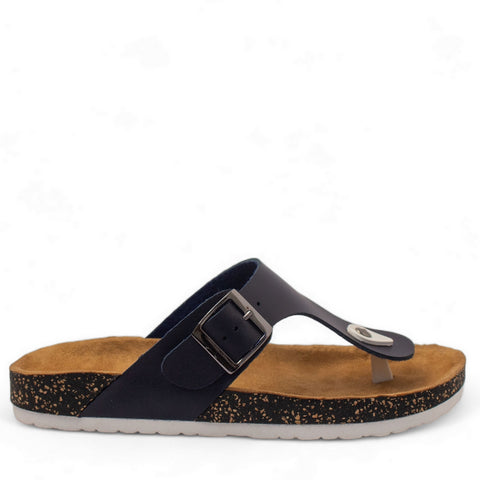 Women Navy Leather Slipper #2874
