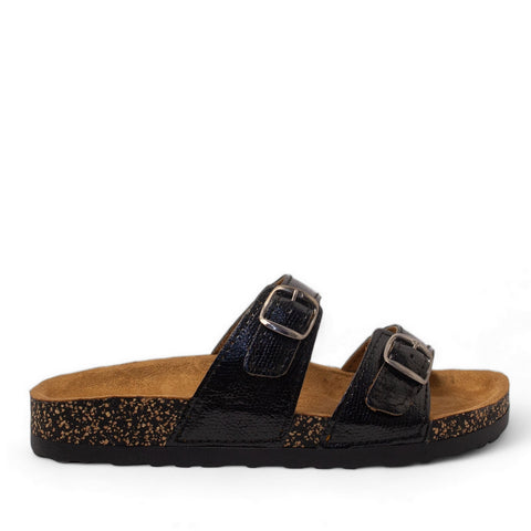 Women Black Leather Slipper #2878