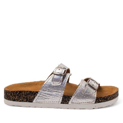 Women Silver Leather Slipper #2879