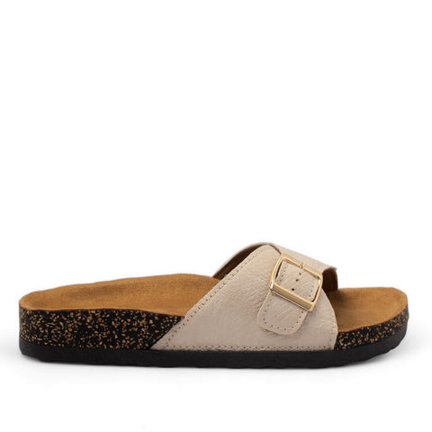 Women Beige Leather Slipper #2891