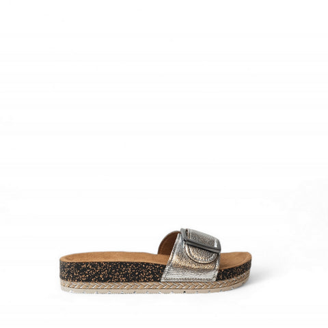 Women Silver Leather Slipper #2897