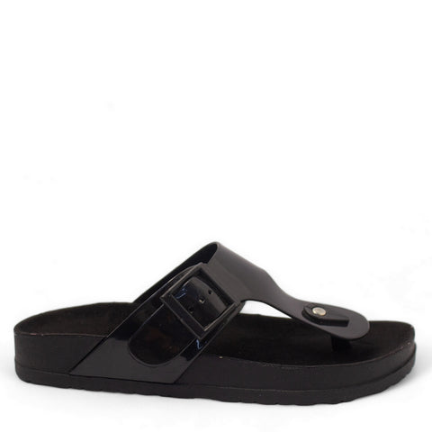 Women Black Vernis Leather Slipper #2900