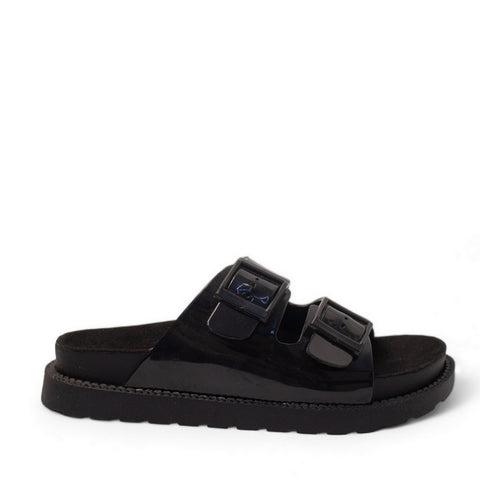 Women Black Vernis Leather Slipper #2901