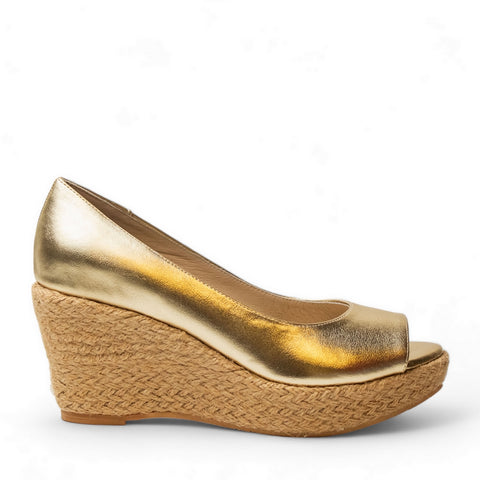 Women Gold Leather Wedges #2910