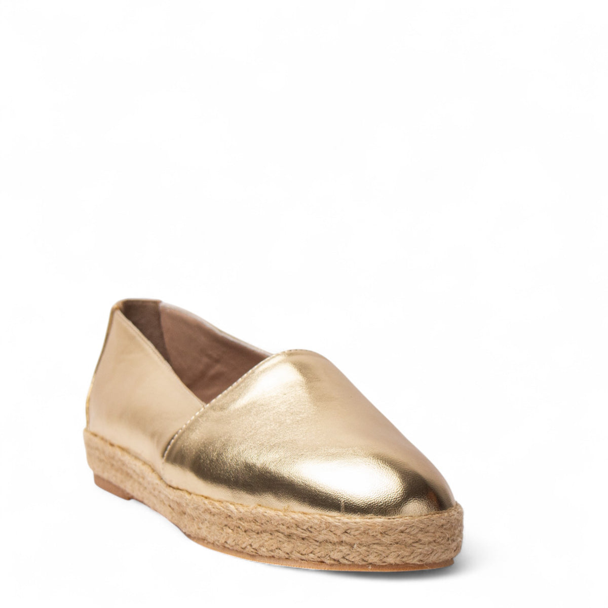 Women Gold Leather Espadrilles #3073