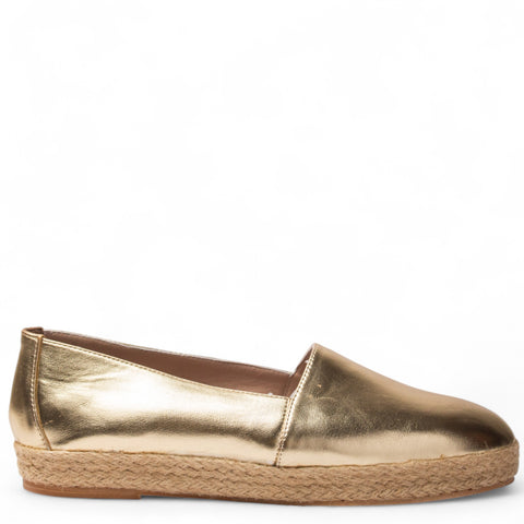 Women Gold Leather Espadrilles #3073