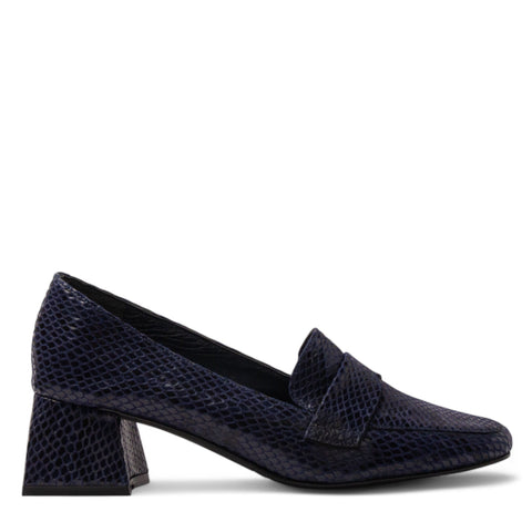 Women Navy Leather Heels #3640