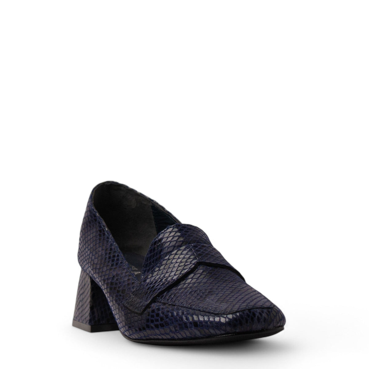 Women Navy Leather Heels #3640