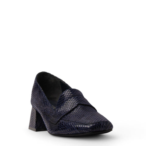 Women Navy Leather Heels #3640