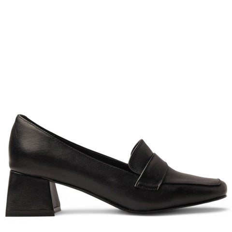 Women Black Leather Heels #3642