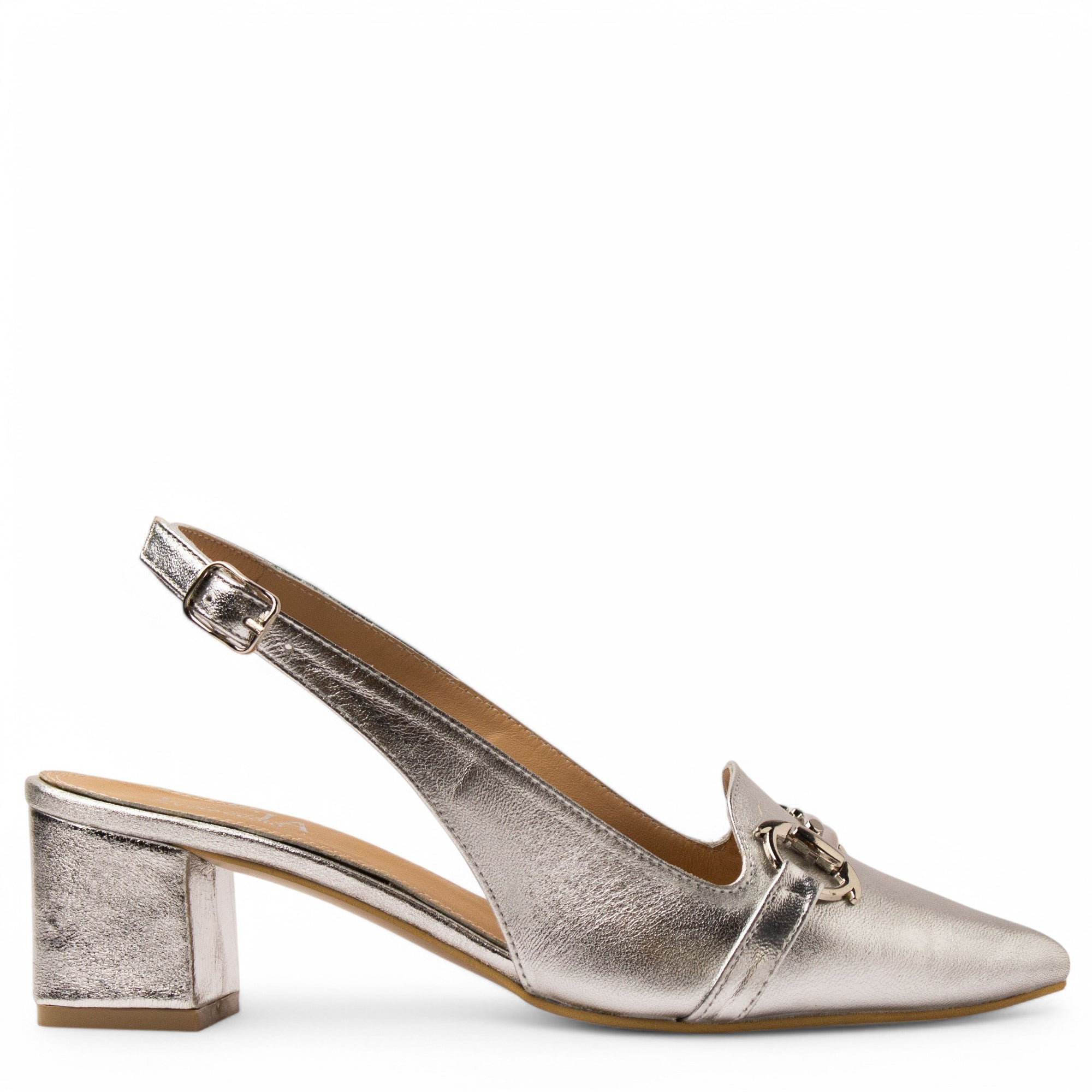 Women Silver Leather Heels #3662