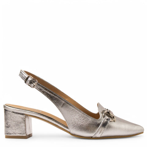 Women Silver Leather Heels #3662
