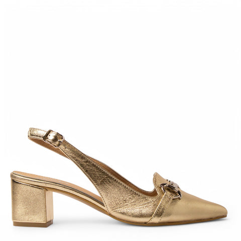 Women Gold Leather Heels #3663