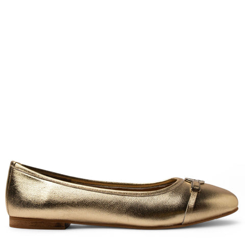 Women Gold Leather Ballerina #3674