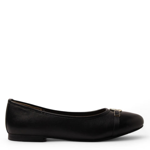 Women Black Leather Ballerina #3675