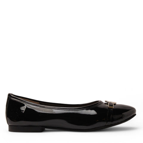 Women Black Vernis Leather Ballerina #3677