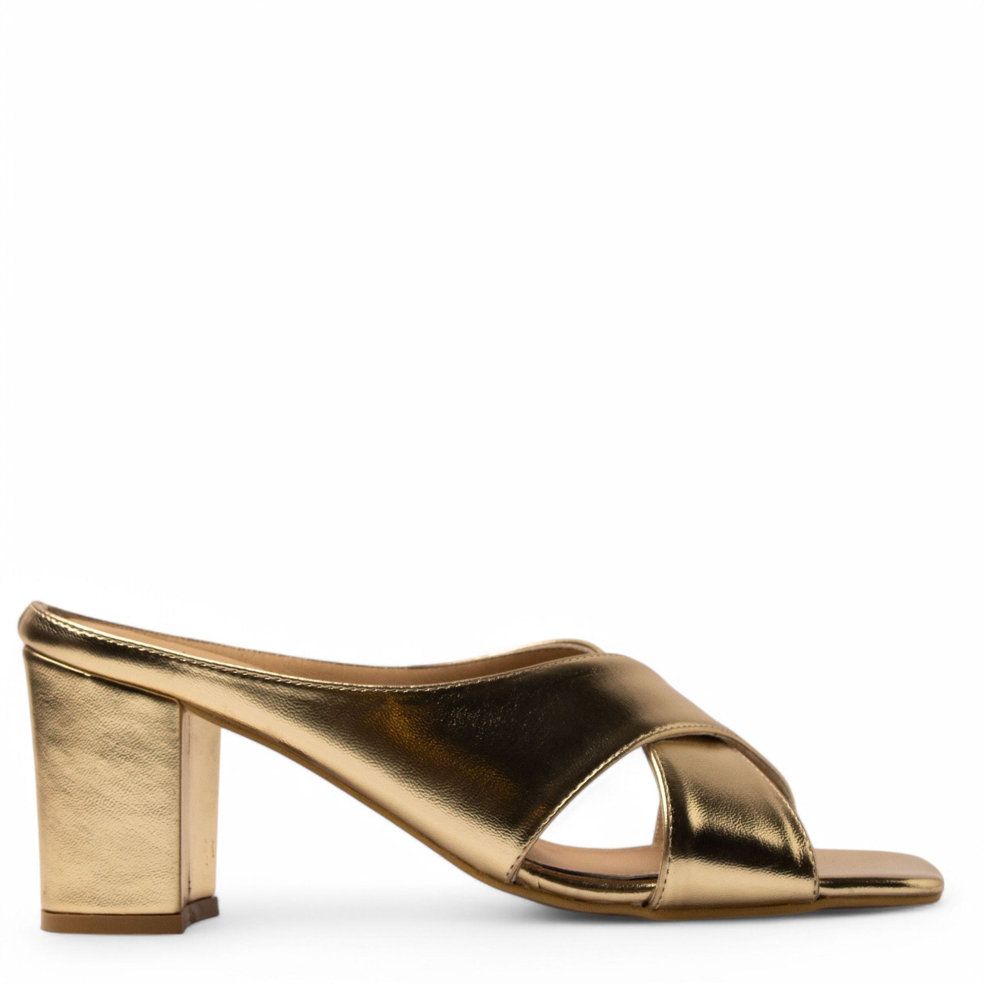 Women Gold Leather Heels #3681